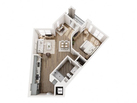 Floor plan for 1 bed, 1 bath, 863 sqft